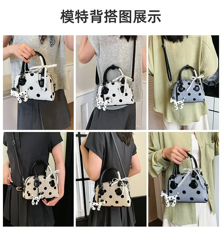 Tas Selempang Wanita Bahan PU Sintetis Motif Polkadot Warna Hitam Bentuk Bulat Stok Grosir