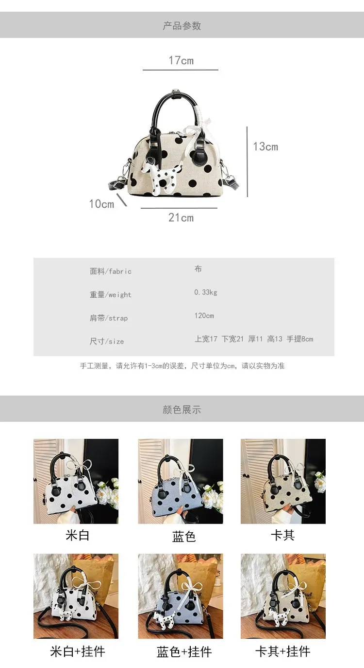 Tas Selempang Wanita Bahan PU Sintetis Motif Polkadot Warna Hitam Bentuk Bulat Stok Grosir