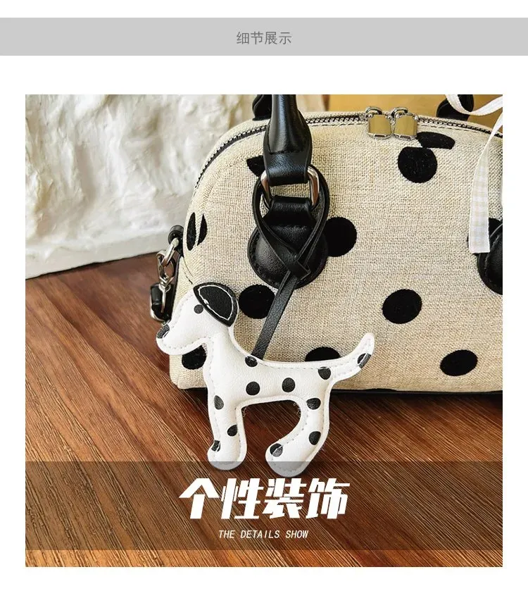 Tas Selempang Wanita Bahan PU Sintetis Motif Polkadot Warna Hitam Bentuk Bulat Stok Grosir