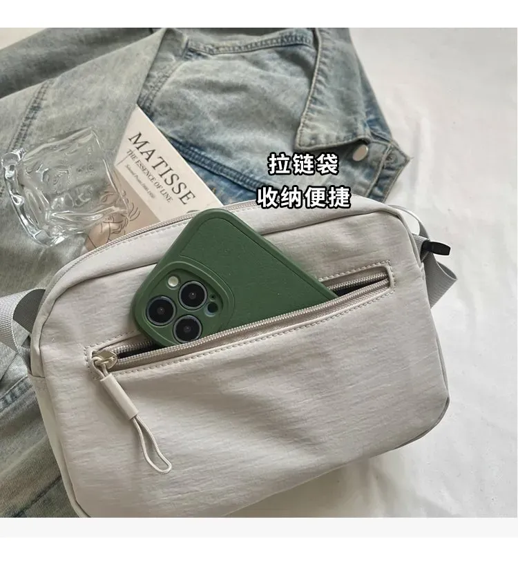 Tas Selempang Wanita Bahan Nylon Polos Warna Abu-Abu Bentuk Kotak Tali Lebar Resleting Grosir