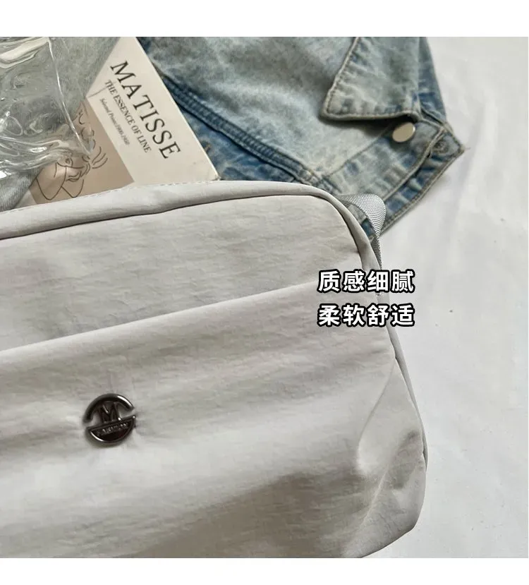 Tas Selempang Wanita Bahan Nylon Polos Warna Abu-Abu Bentuk Kotak Tali Lebar Resleting Grosir