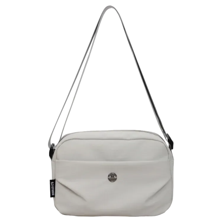 Tas Selempang Wanita Bahan Nylon Polos Warna Abu-Abu Bentuk Kotak Tali Lebar Resleting Grosir