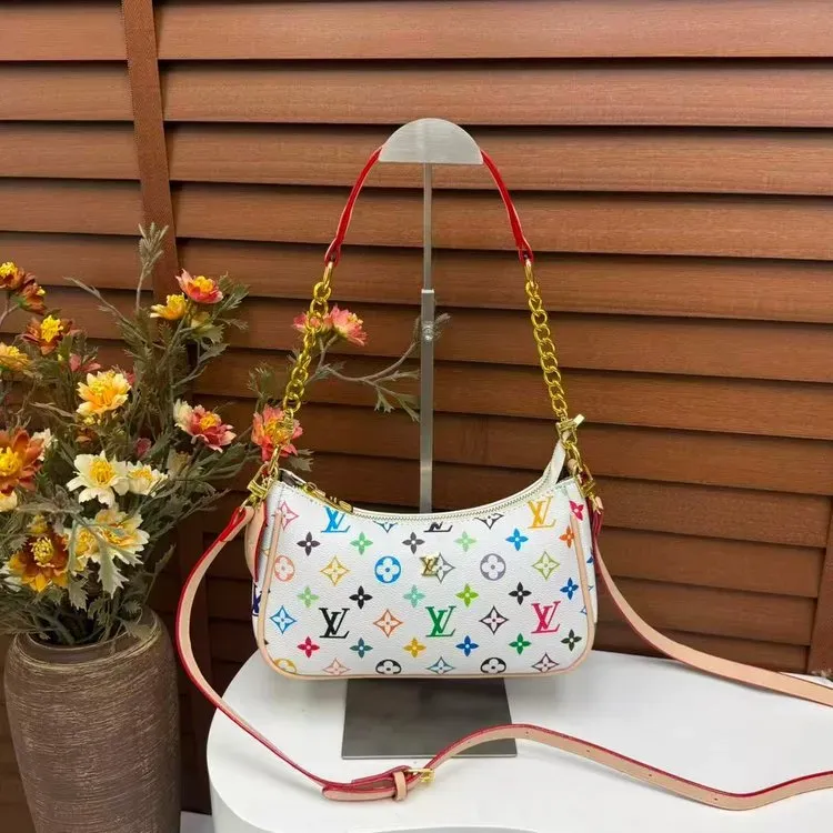 Tas Selempang Wanita Bahan PU Sintetis Motif Print Warna Putih Bentuk Crescent Grosir Import