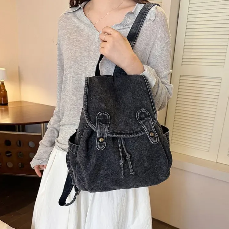 Tas Ransel Wanita Bahan PU Sintetis Polos Warna Biru Bentuk Kotak Tali Lebar Grosir Import