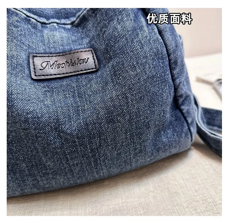 Tas Ransel Wanita Bahan Denim Polos Warna Biru Bentuk Kotak Tali Lebar Resleting Grosir Import