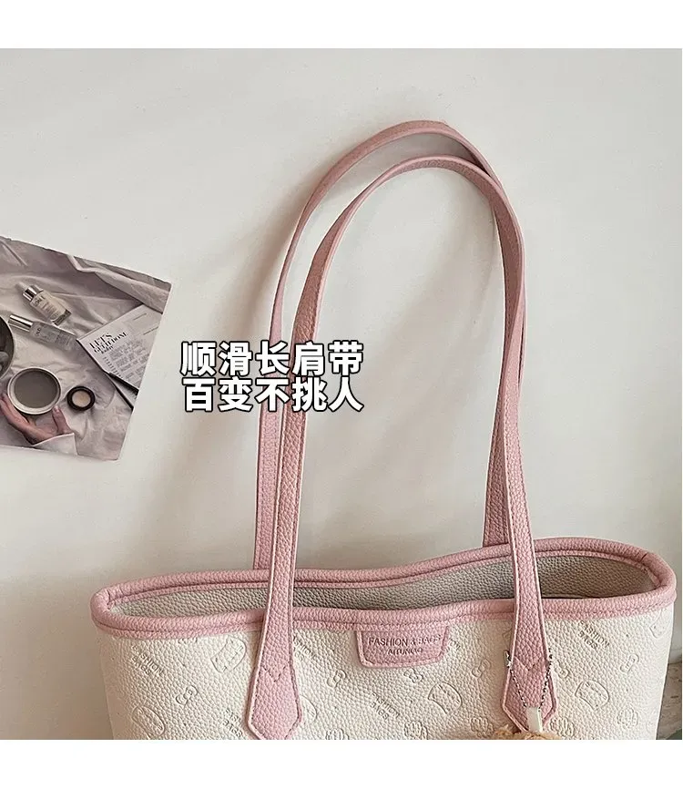 Tas Selempang Wanita Bahan PU Sintetis Motif Print Warna Pink Bentuk Kotak Tali Pilihan