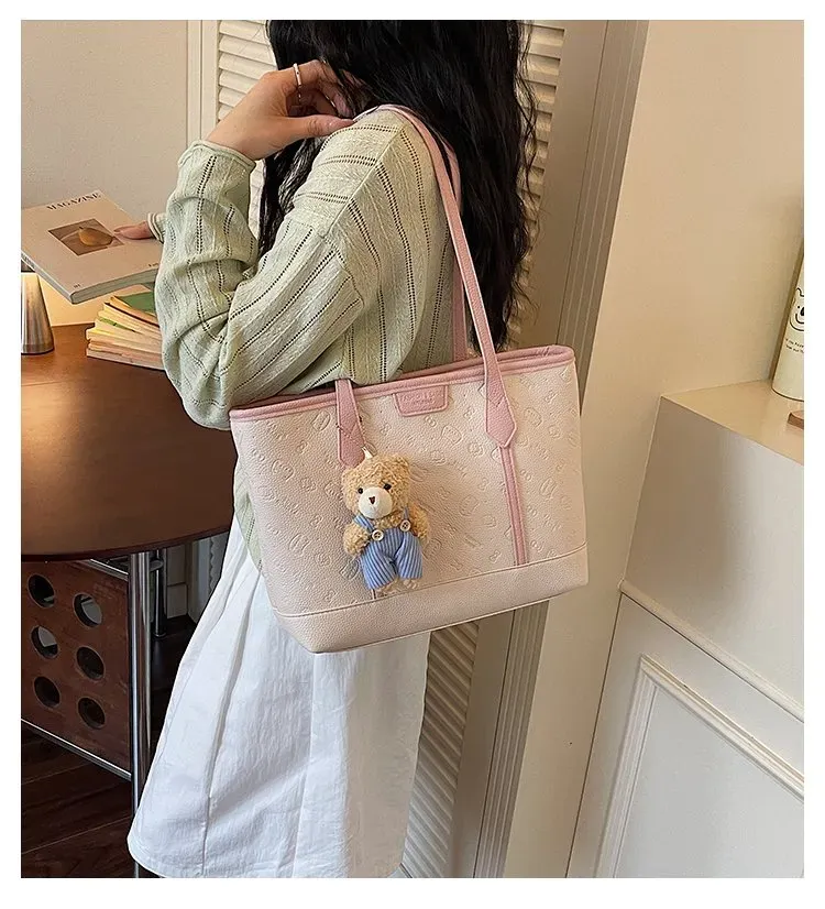 Tas Selempang Wanita Bahan PU Sintetis Motif Print Warna Pink Bentuk Kotak Tali Pilihan