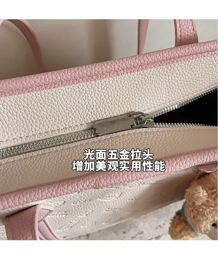 Tas Selempang Wanita Bahan PU Sintetis Motif Print Warna Pink Bentuk Kotak Tali Pilihan