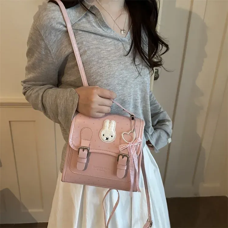 Tas Selempang Wanita Bahan PU Sintetis Motif Polkadot Warna Pink Bentuk Kotak Model Flap