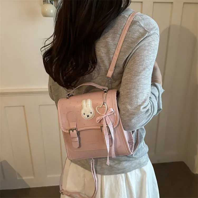 Tas Selempang Wanita Bahan PU Sintetis Motif Polkadot Warna Pink Bentuk Kotak Model Flap