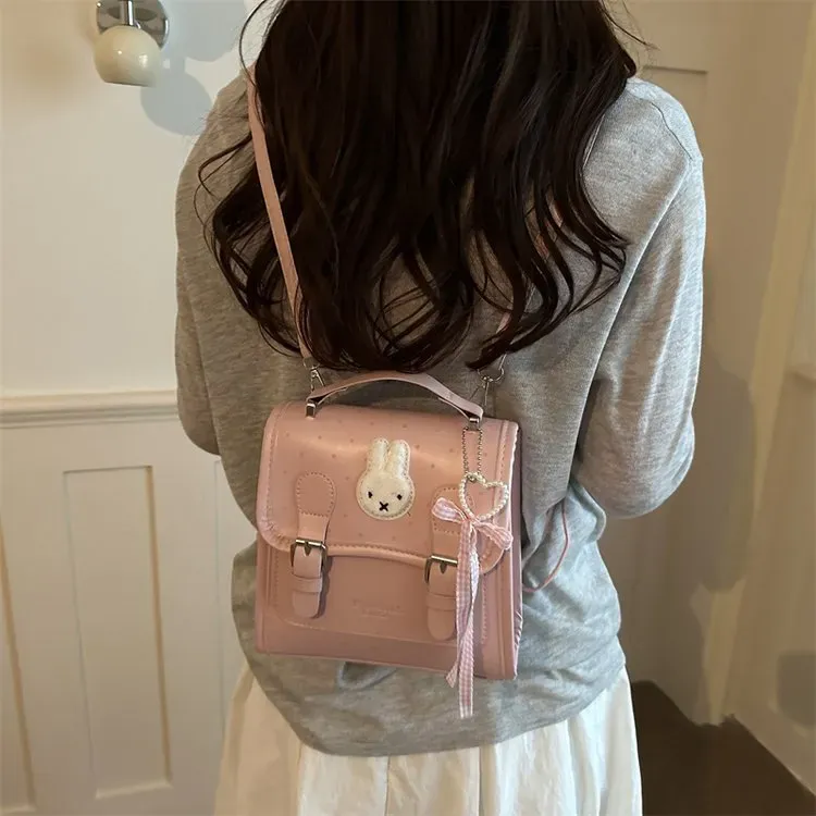 Tas Selempang Wanita Bahan PU Sintetis Motif Polkadot Warna Pink Bentuk Kotak Model Flap