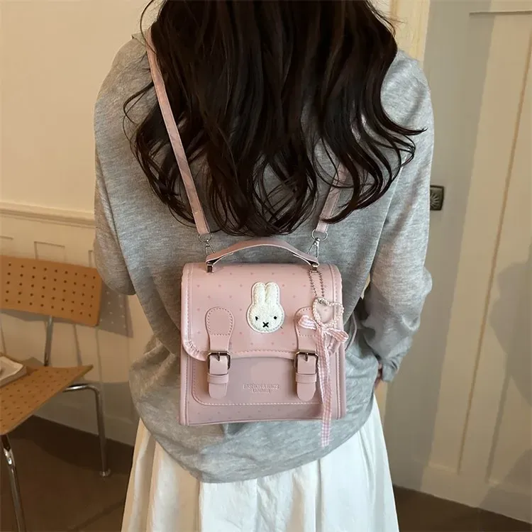 Tas Selempang Wanita Bahan PU Sintetis Motif Polkadot Warna Pink Bentuk Kotak Model Flap