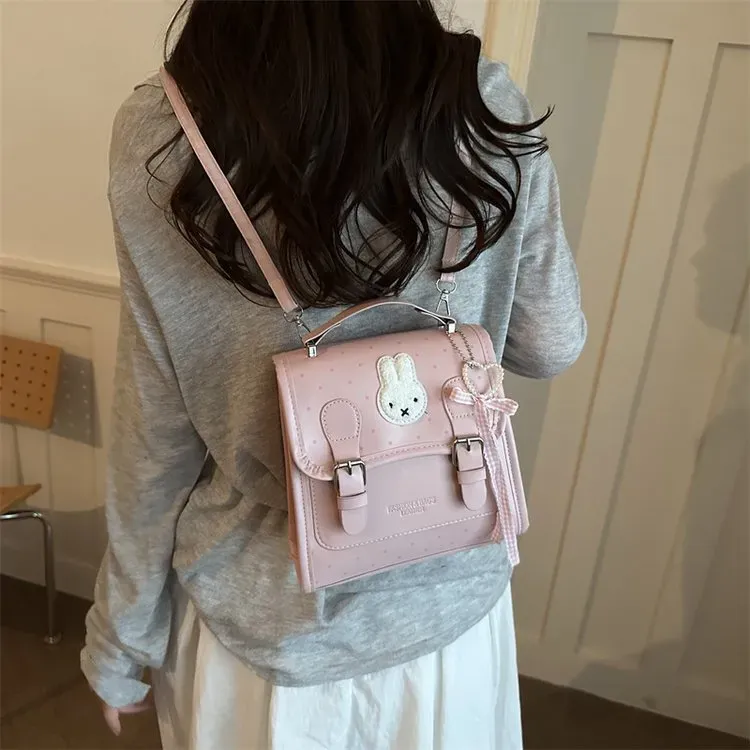 Tas Selempang Wanita Bahan PU Sintetis Motif Polkadot Warna Pink Bentuk Kotak Model Flap