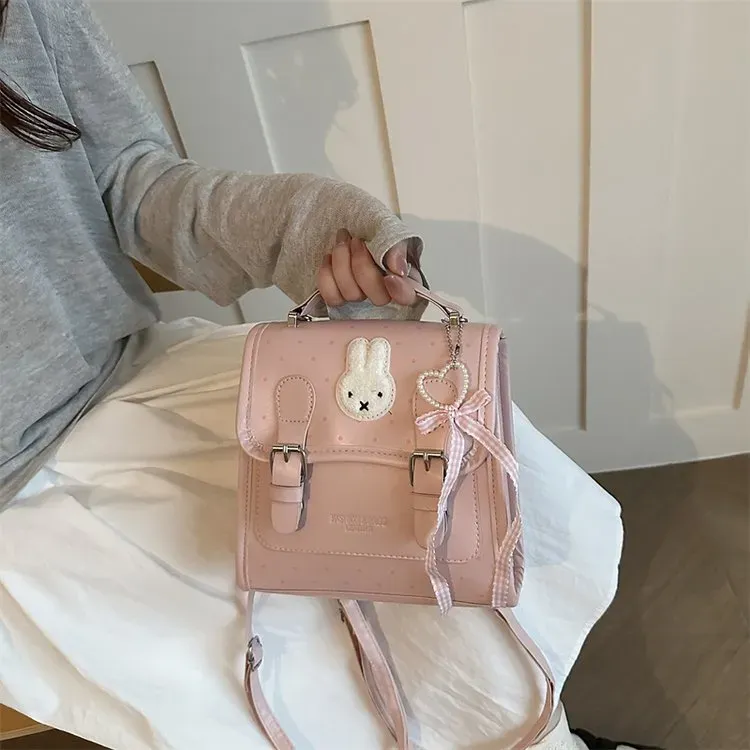 Tas Selempang Wanita Bahan PU Sintetis Motif Polkadot Warna Pink Bentuk Kotak Model Flap