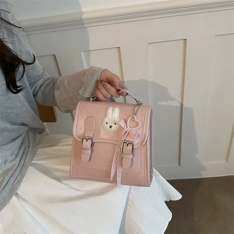 Tas Selempang Wanita Bahan PU Sintetis Motif Polkadot Warna Pink Bentuk Kotak Model Flap