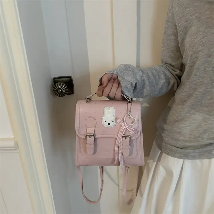 Tas Selempang Wanita Bahan PU Sintetis Motif Polkadot Warna Pink Bentuk Kotak Model Flap