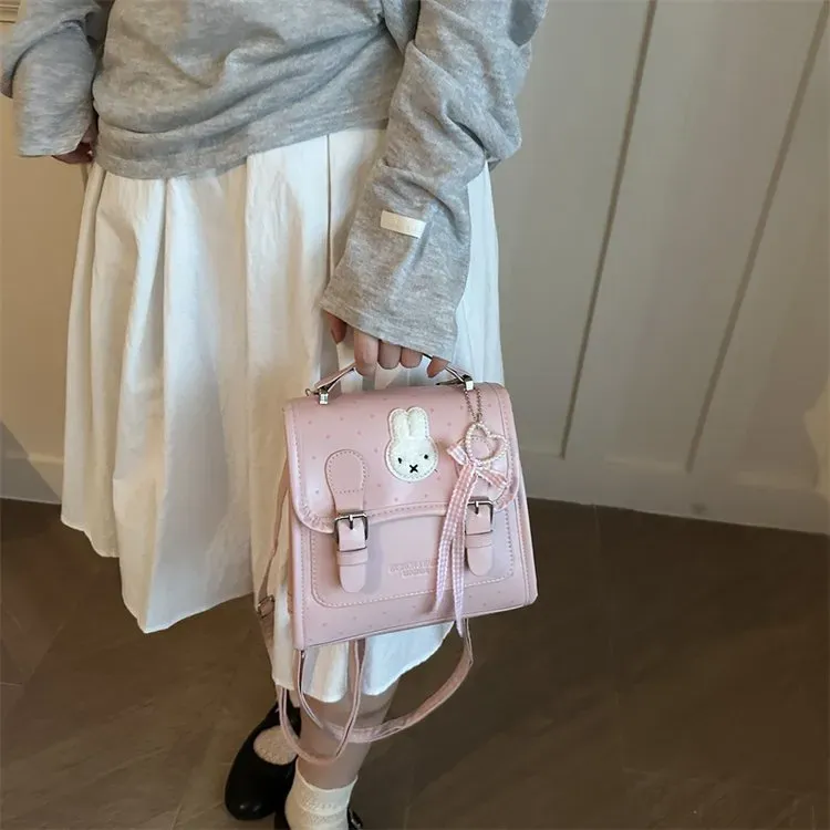 Tas Selempang Wanita Bahan PU Sintetis Motif Polkadot Warna Pink Bentuk Kotak Model Flap