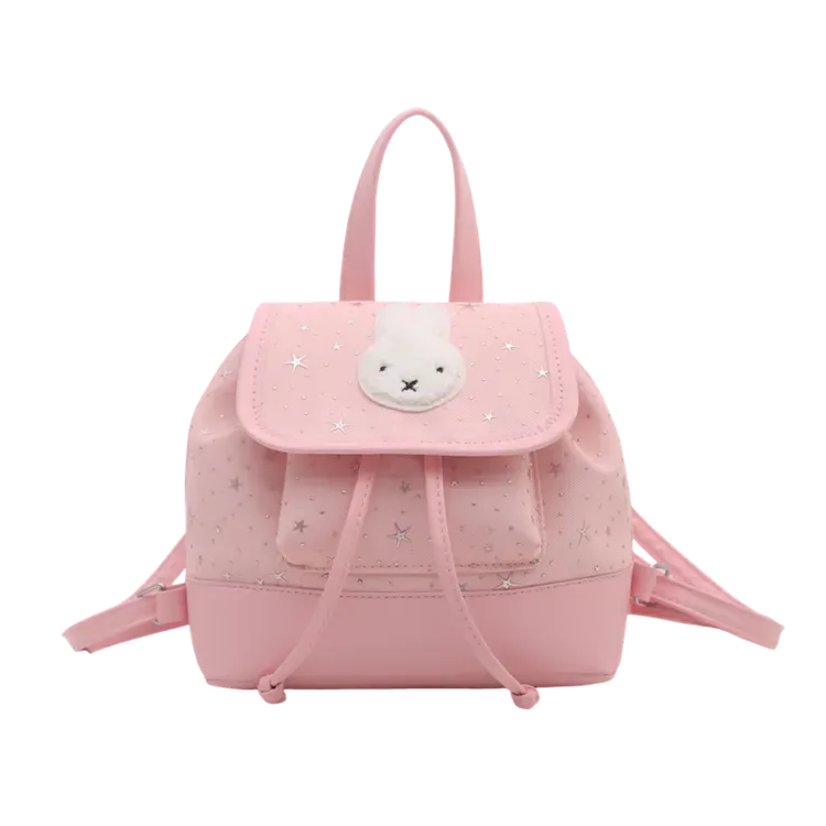 Tas Ransel Wanita Bahan PU Sintetis Motif Print Warna Pink Bentuk Kotak Tali Model Flap Grosir