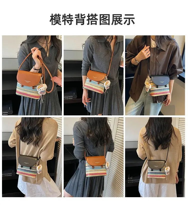 Tas Selempang Wanita Bahan PU Sintetis Motif Print Warna Hitam Bentuk Kotak Tali Resleting