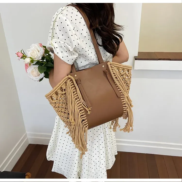 Tas Selempang Wanita Bahan PU Sintetis Tekstur Anyam Bentuk Kotak Tali Panjang Stok China
