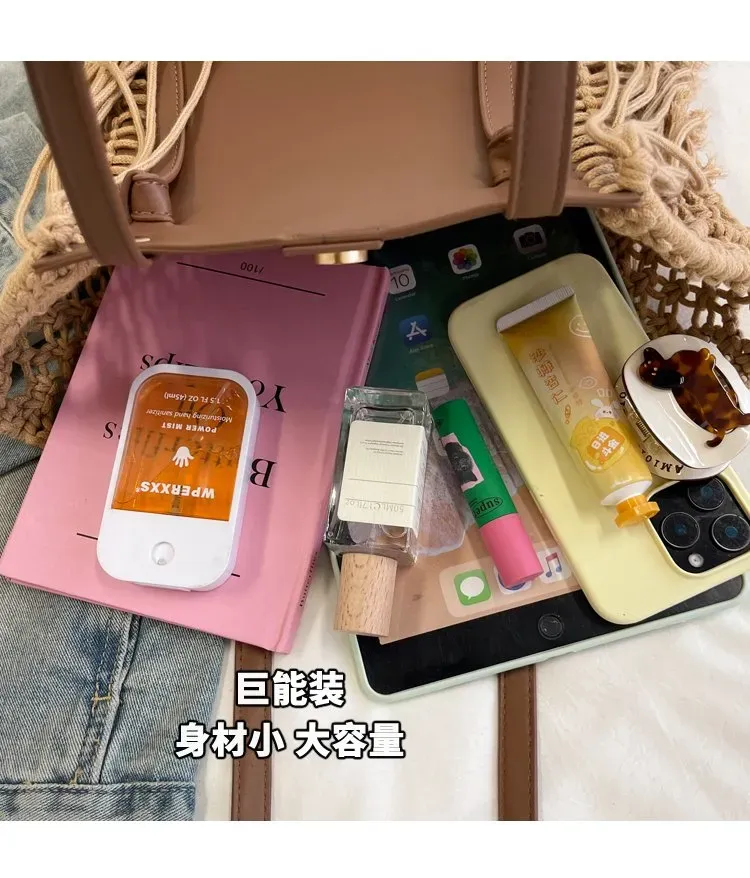Tas Selempang Wanita Bahan PU Sintetis Tekstur Anyam Bentuk Kotak Tali Panjang Stok China