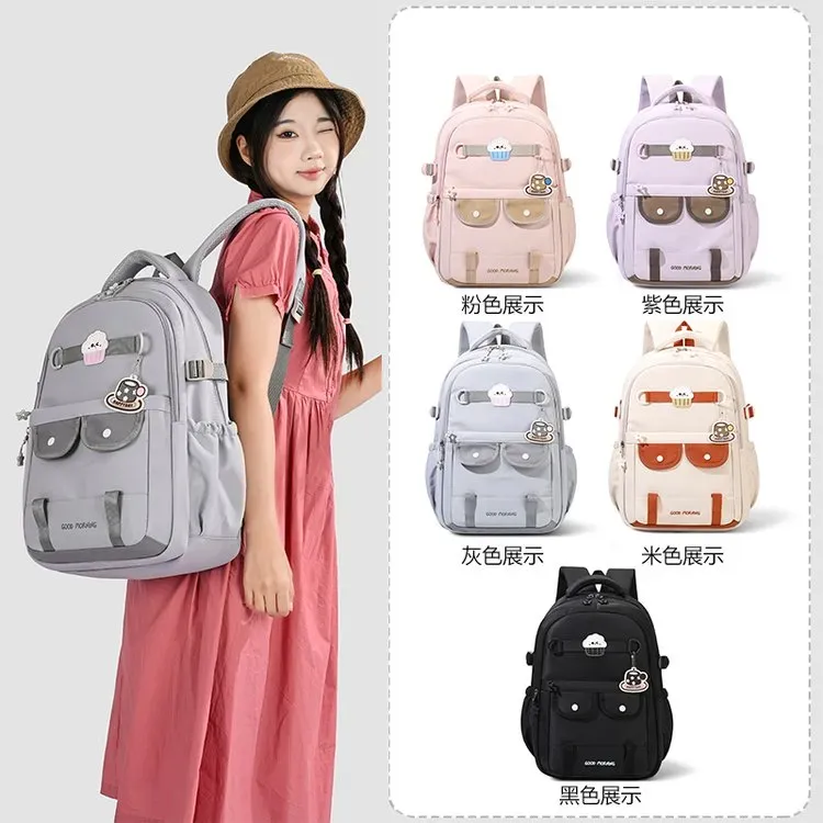 Tas Ransel Wanita Bahan Nylon Polos Warna Hitam Bentuk Kotak Tali Lebar Model Import
