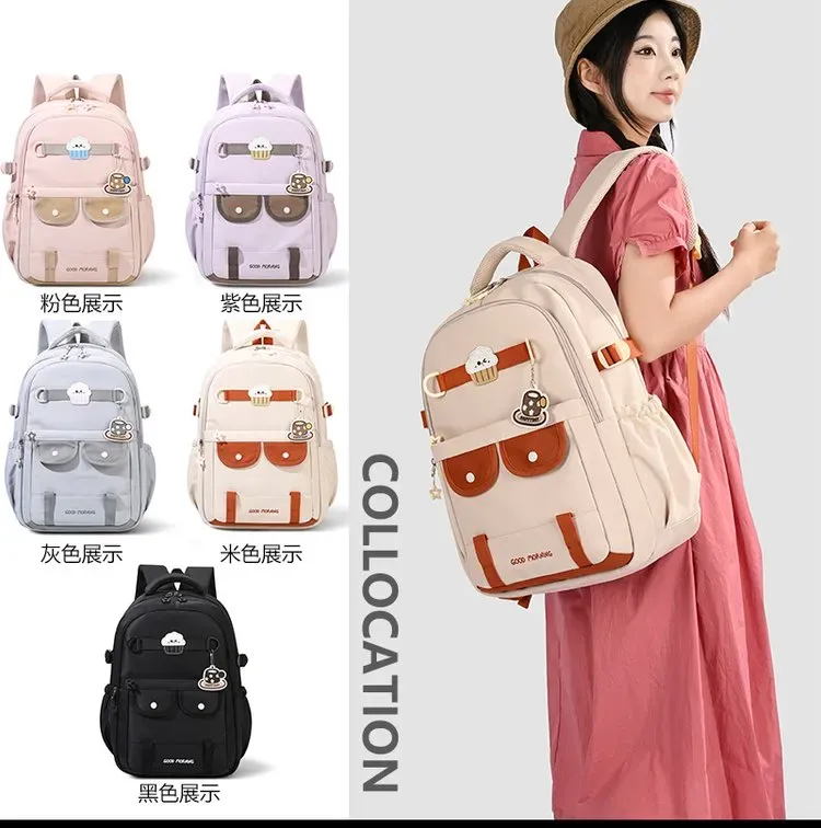 Tas Ransel Wanita Bahan Nylon Polos Warna Hitam Bentuk Kotak Tali Lebar Model Import
