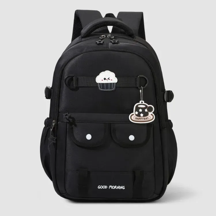 Tas Ransel Wanita Bahan Nylon Polos Warna Hitam Bentuk Kotak Tali Lebar Model Import