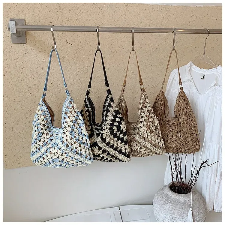 Tas Selempang Wanita Bahan PU Sintetis Model Quilted Warna Hitam Model Hobo Tali untuk Reseller