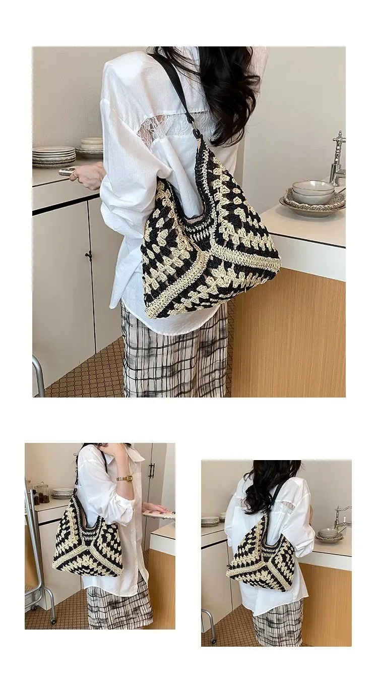 Tas Selempang Wanita Bahan PU Sintetis Model Quilted Warna Hitam Model Hobo Tali untuk Reseller