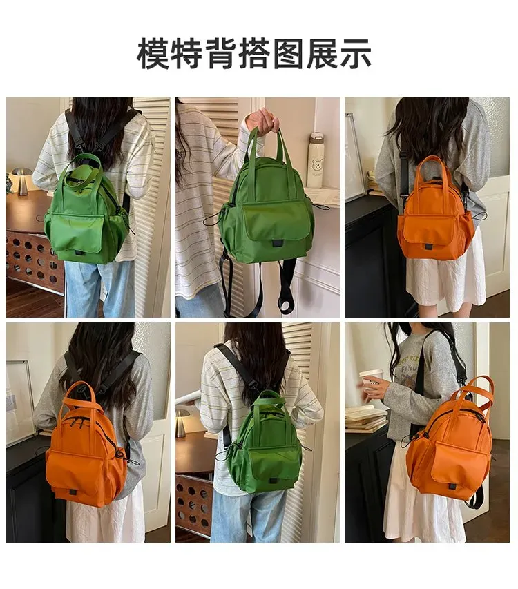 Tas Ransel Wanita Bahan Nylon Warna Merah Mini Resleting Grosir Import