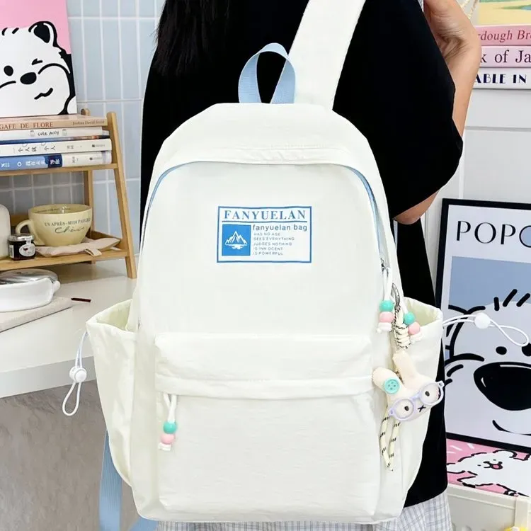 Tas Ransel Wanita Bahan Nylon Polos Warna Putih Bentuk Kotak Tali Lebar Stok Grosir