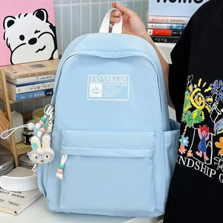 Tas Ransel Wanita Bahan Nylon Polos Warna Putih Bentuk Kotak Tali Lebar Stok Grosir