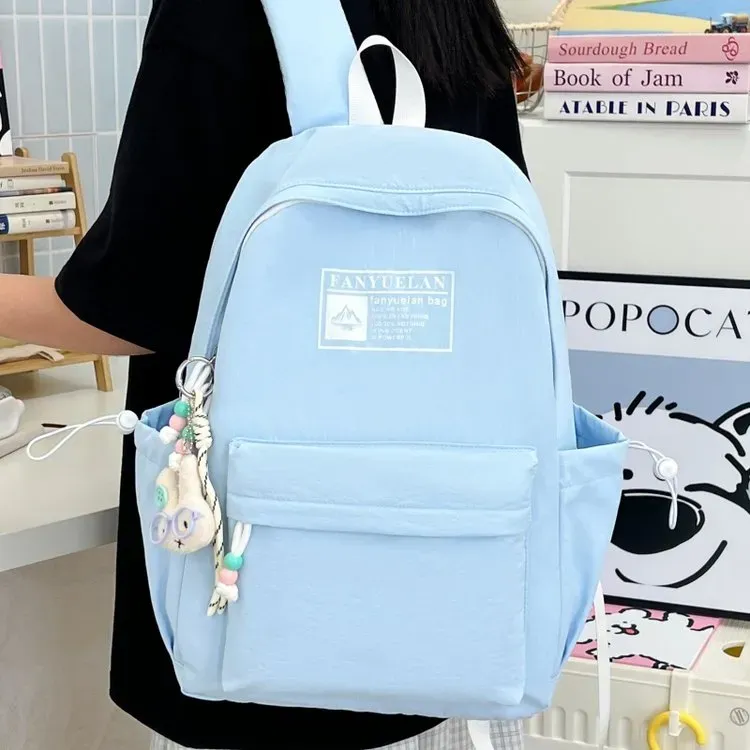 Tas Ransel Wanita Bahan Nylon Polos Warna Putih Bentuk Kotak Tali Lebar Stok Grosir