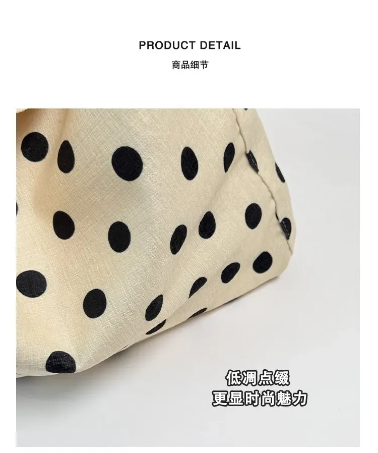 Tas Selempang Wanita Bahan PU Sintetis Motif Polkadot Warna Hitam Model Hobo Pilihan Reseller