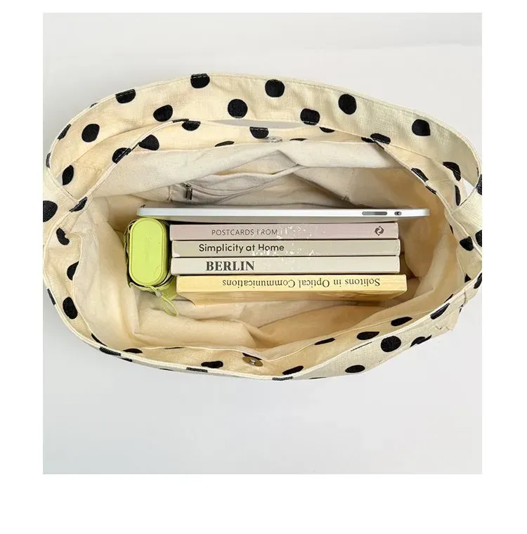 Tas Selempang Wanita Bahan PU Sintetis Motif Polkadot Warna Hitam Model Hobo Pilihan Reseller