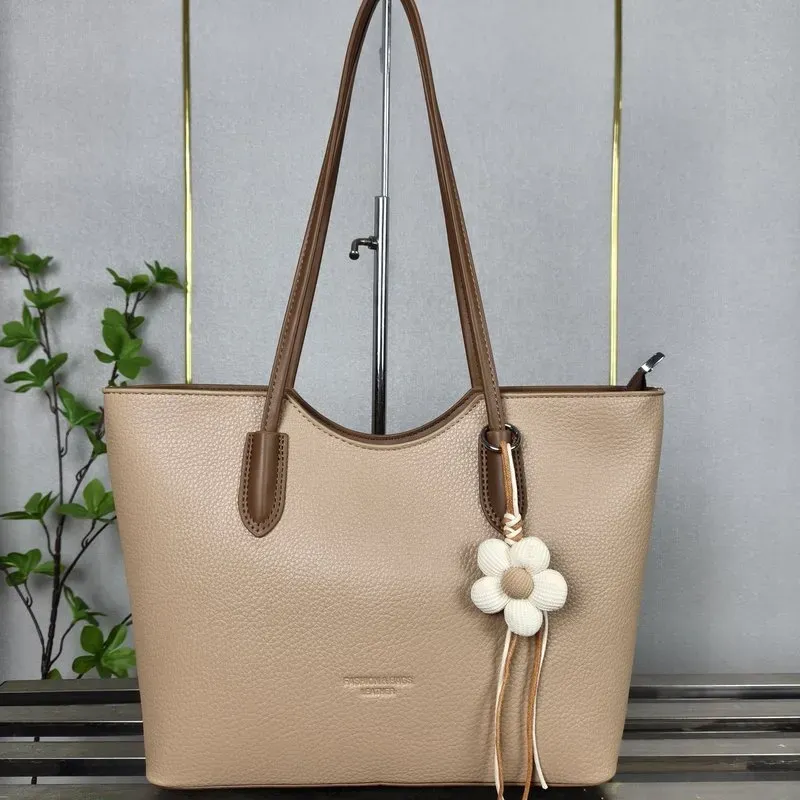 Tas Tote Wanita Bahan PU Sintetis Polos Bentuk Kotak Tali Lebar Resleting Katalog Grosir