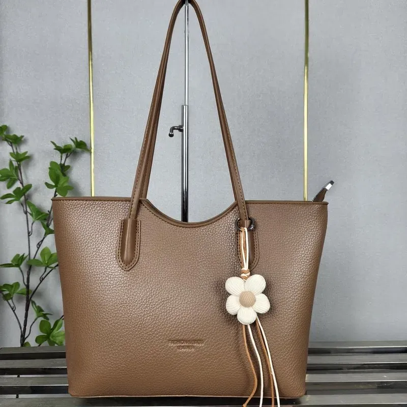 Tas Tote Wanita Bahan PU Sintetis Polos Bentuk Kotak Tali Lebar Resleting Katalog Grosir