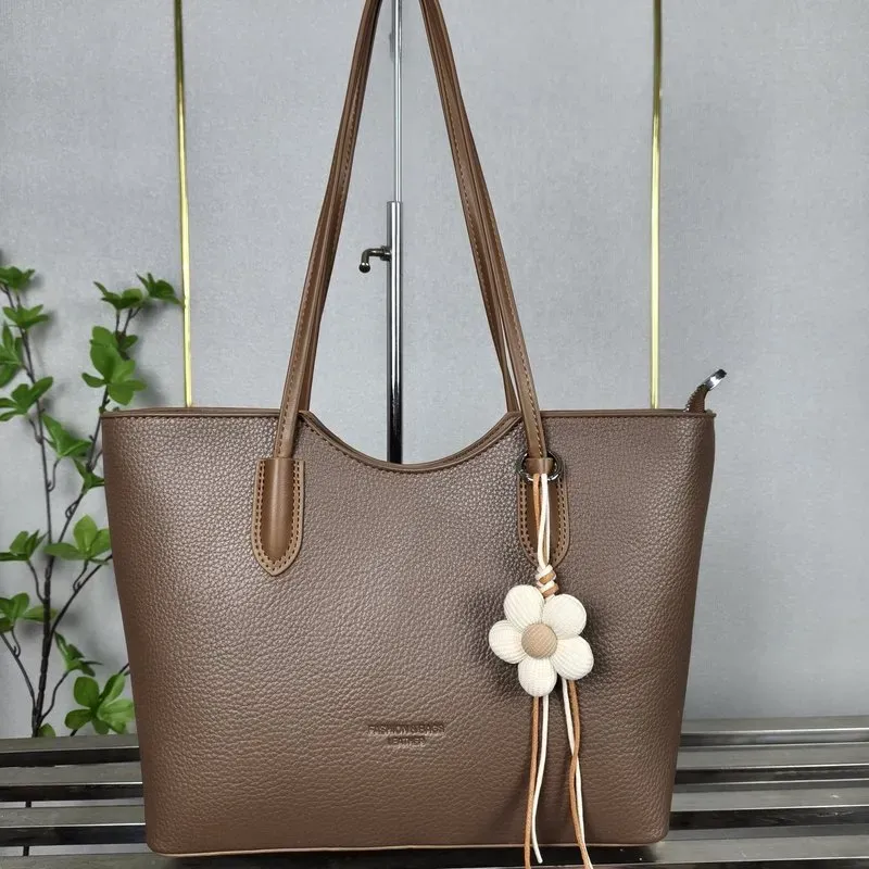Tas Tote Wanita Bahan PU Sintetis Polos Bentuk Kotak Tali Lebar Resleting Katalog Grosir