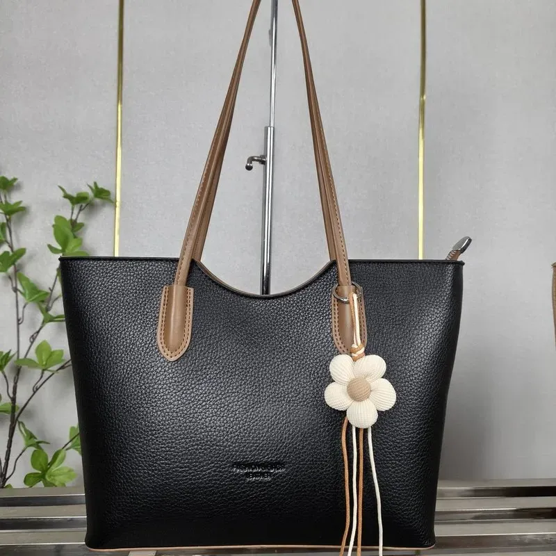 Tas Tote Wanita Bahan PU Sintetis Polos Bentuk Kotak Tali Lebar Resleting Katalog Grosir
