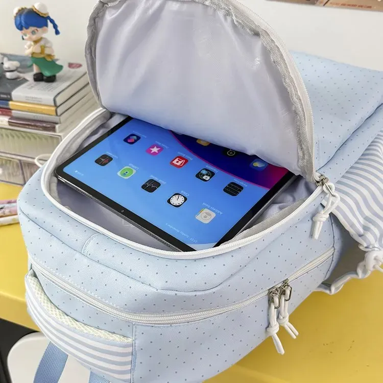 Tas Ransel Anak Bahan Oxford Motif Polkadot Warna Biru Bentuk Kotak Tali Panjang Grosir Import