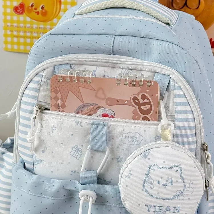 Tas Ransel Anak Bahan Oxford Motif Polkadot Warna Biru Bentuk Kotak Tali Panjang Grosir Import