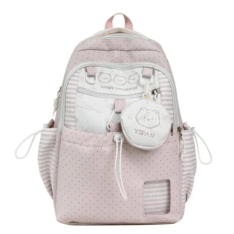 Tas Ransel Anak Bahan Oxford Motif Polkadot Warna Biru Bentuk Kotak Tali Panjang Grosir Import