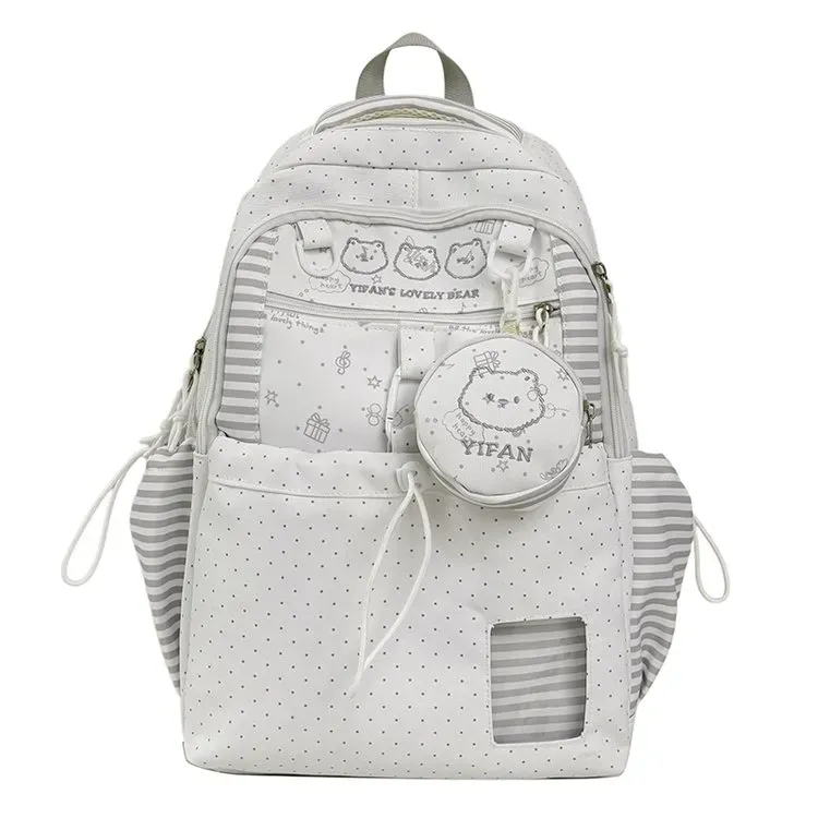 Tas Ransel Anak Bahan Oxford Motif Polkadot Warna Biru Bentuk Kotak Tali Panjang Grosir Import