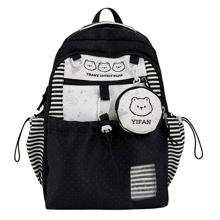 Tas Ransel Anak Bahan Oxford Motif Polkadot Warna Biru Bentuk Kotak Tali Panjang Grosir Import