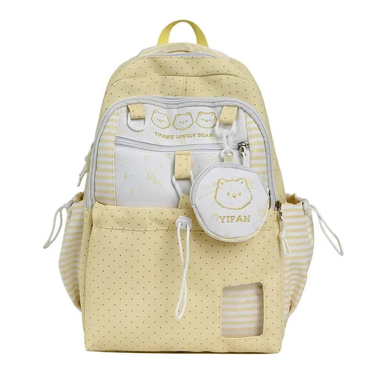 Tas Ransel Anak Bahan Oxford Motif Polkadot Warna Biru Bentuk Kotak Tali Panjang Grosir Import