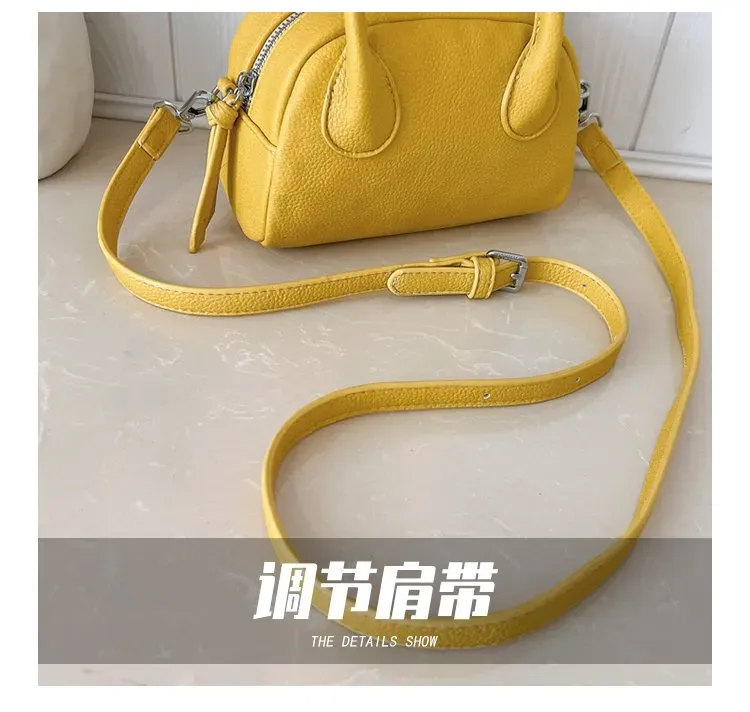 Tas Selempang Wanita Bahan PU Sintetis Polos Warna Kuning Bentuk Bulat Tali Grosir Import