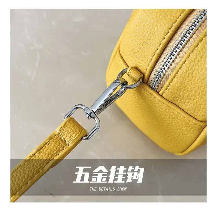 Tas Selempang Wanita Bahan PU Sintetis Polos Warna Kuning Bentuk Bulat Tali Grosir Import