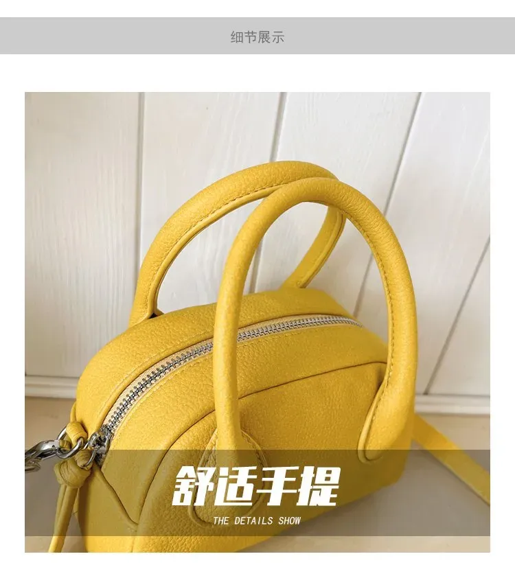 Tas Selempang Wanita Bahan PU Sintetis Polos Warna Kuning Bentuk Bulat Tali Grosir Import