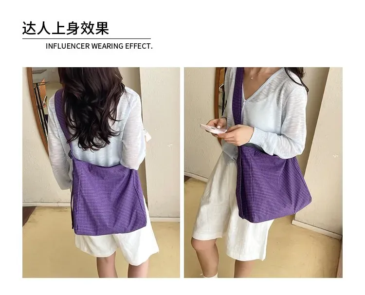 Tas Selempang Wanita Bahan Nylon Motif Print Warna Ungu Bentuk Kotak Tali Grosir Import